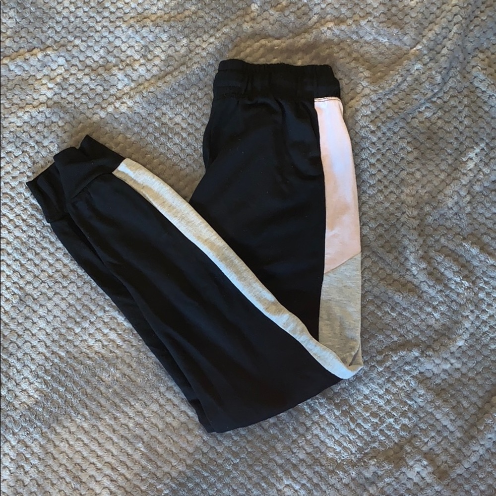 black, gray, light pink joggers